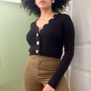 Cotton Candy LA black ribbed cropped cardigan